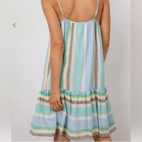 Rails Womens Ari Dress Small Blue Jamaica Stripe Spaghetti Strap Sundress - Picture 2 of 8